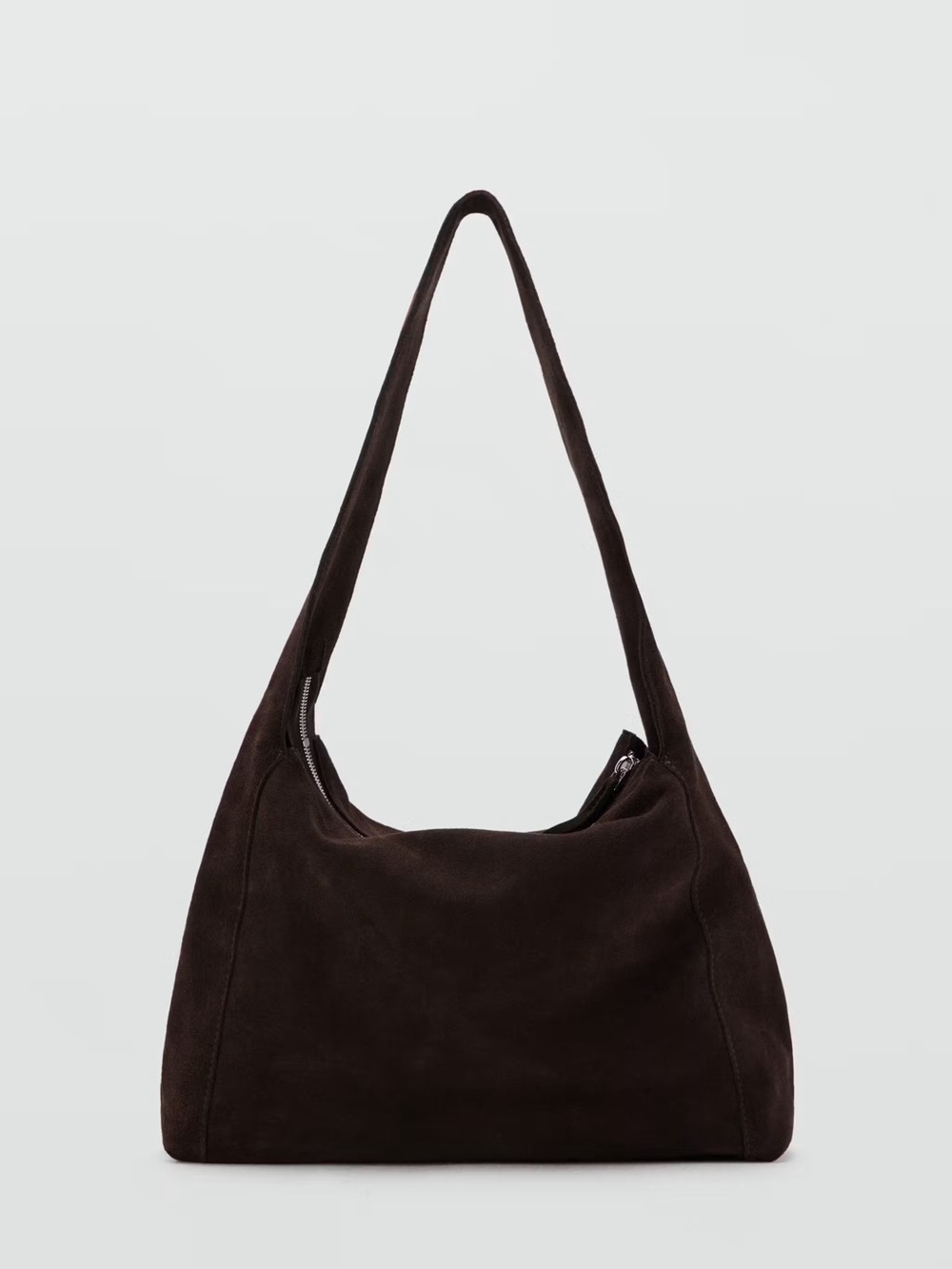 NWT MANGO 100% real Suède leather Chocolate Shoulder Bag Zip Brown orig. $169